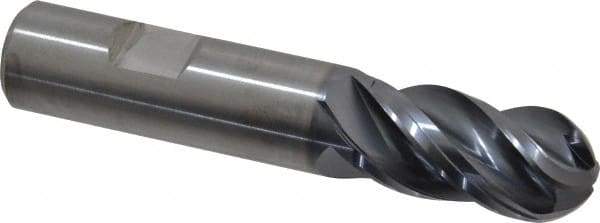 Kennametal - 3/4" Diam, 1-1/2" LOC, 4 Flute Solid Carbide Ball End Mill - AlTiN Finish, Single End, 4" OAL, 3/4" Shank Diam, Spiral Flute - USA Tool & Supply