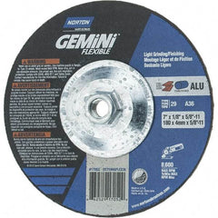 Norton - 36 Grit, 7" Wheel Diam, 1/8" Wheel Thickness, Type 29 Depressed Center Wheel - Aluminum Oxide, 8,600 Max RPM, Compatible with Angle Grinder - USA Tool & Supply