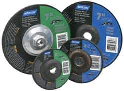 Norton - 7" Wheel Diam, 1/4" Wheel Thickness, Type 27 Depressed Center Wheel - Aluminum Oxide, 8,600 Max RPM, Compatible with Angle Grinder - USA Tool & Supply