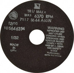 Tru-Maxx - 6" 60 Grit Aluminum Oxide Cutoff Wheel - 1/32" Thick, 1-1/4" Arbor, 6,048 Max RPM, Use with Stationary Tools - USA Tool & Supply