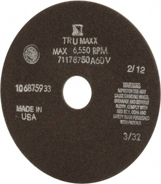 Tru-Maxx - 7" 60 Grit Aluminum Oxide Cutoff Wheel - 3/32" Thick, 1-1/4" Arbor, 5,184 Max RPM, Use with Stationary Tools - USA Tool & Supply