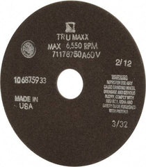 Tru-Maxx - 7" 60 Grit Aluminum Oxide Cutoff Wheel - 3/32" Thick, 1-1/4" Arbor, 5,184 Max RPM, Use with Stationary Tools - USA Tool & Supply