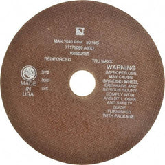Tru-Maxx - 8" 60 Grit Aluminum Oxide Cutoff Wheel - 0.035" Thick, 1-1/4" Arbor, 7,639 Max RPM, Use with Stationary Tools - USA Tool & Supply
