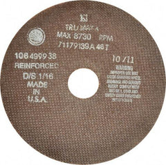 Tru-Maxx - 7" 46 Grit Aluminum Oxide Cutoff Wheel - 1/16" Thick, 1-1/4" Arbor, 6,731 Max RPM, Use with Stationary Tools - USA Tool & Supply