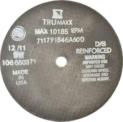 Tru-Maxx - 6" 60 Grit Aluminum Oxide Cutoff Wheel - 1/16" Thick, 1/2" Arbor, 10,186 Max RPM, Use with Stationary Tools - USA Tool & Supply