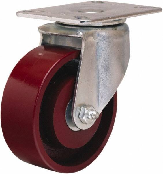 Hamilton - 4" Diam x 1-1/2" Wide x 5-1/16" OAH Top Plate Mount Swivel Caster - Cast Iron, 400 Lb Capacity, Straight Roller Bearing, 3-1/8 x 4-1/8" Plate - USA Tool & Supply