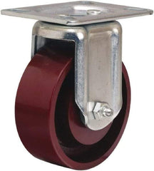 Hamilton - 4" Diam x 1-1/2" Wide x 5-3/8" OAH Top Plate Mount Rigid Caster - Cast Iron, 450 Lb Capacity, Straight Roller Bearing, 3-1/8 x 4-1/8" Plate - USA Tool & Supply