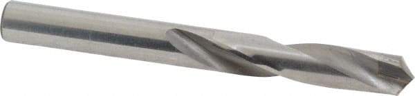 Made in USA - 19/64" 118° Spiral Flute Carbide-Tipped Screw Machine Drill Bit - Bright Finish, Right Hand Cut, 1-5/8" Flute Length, 2-13/16" OAL, Standard Point, Straight Shank - USA Tool & Supply