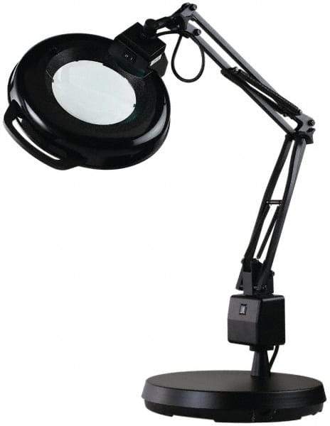 Electrix - 30 Inch, Spring Suspension, Desk Mounted, Fluorescent, Black, Magnifying Task Light - 22 Watt, 1.75x Magnification, 5 Inch Wide - USA Tool & Supply