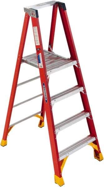 Werner - 96" 5 Step Ladder - 300 Lb Capacity, 72" Platform Height, 30-1/2" Base Width x 54-3/4" Depth - USA Tool & Supply