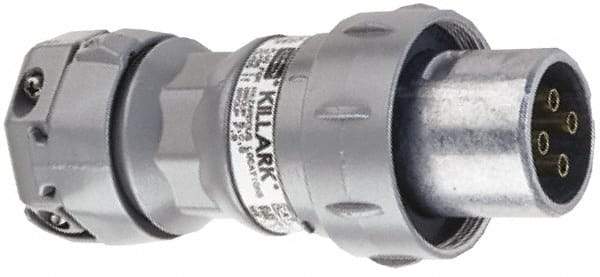 Hubbell Killark - 3 Pole, 3 Pin Cofiguration, NEMA 4X, 60 Amp Plug - 250 VDC, 600 VAC, Self Grounding - USA Tool & Supply