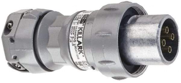 Hubbell Killark - 4 Pole, 4 Pin Cofiguration, NEMA 4X, 60 Amp Plug - 250 VDC, 600 VAC, Self Grounding - USA Tool & Supply