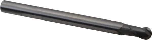 OSG - 8mm Diam, 12mm LOC, 2 Flute Solid Carbide Ball End Mill - WXS Finish, Single End, 100mm OAL, 8mm Shank Diam, Spiral Flute - USA Tool & Supply