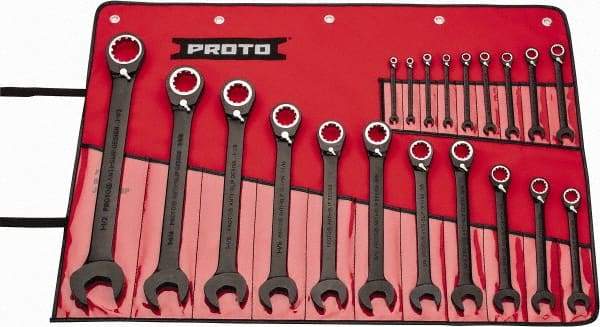 Proto - 20 Piece, 7/32" to 1-1/2", 12 Point Combination Wrench Set - Inch Measurement Standard, Black/Chrome Finish, Comes in Pouch - USA Tool & Supply