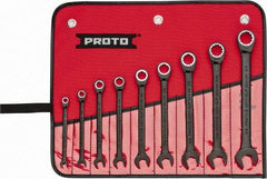 Proto - 9 Piece, 1/4" to 3/4", Ratcheting Combination Wrench Set - 12 Point, Black/Chrome Finish, Comes in Pouch - USA Tool & Supply