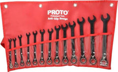 Proto - 13 Piece, 7mm to 19mm, 12 Point Combination Wrench Set - Metric Measurement Standard, Black/Chrome Finish, Comes in Pouch - USA Tool & Supply