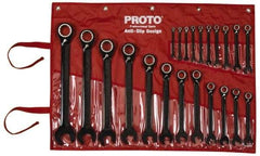 Proto - 22 Piece, 6mm to 36mm, 12 Point Combination Wrench Set - Metric Measurement Standard, Black/Chrome Finish, Comes in Pouch - USA Tool & Supply