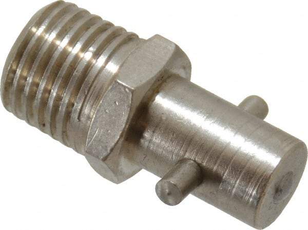 PRO-LUBE - Straight Head Angle, 1/4 NPT Brass Pin-Style Grease Fitting - 14mm Hex, 30mm Overall Height, 11mm Shank Length, Zinc Plated Finish - USA Tool & Supply