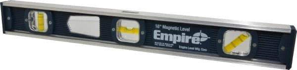 Empire Level - Magnetic 18" Long 3 Vial I-Beam Level - Aluminum, Blue, 1 45°, 1 Level & 1 Plumb Vials - USA Tool & Supply