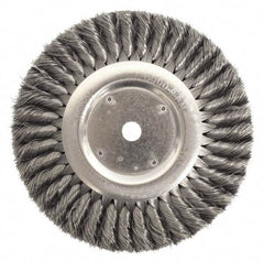 Weiler - 10" OD, 3/4" Arbor Hole, Knotted Steel Wheel Brush - 3/4" Face Width, 1-3/4" Trim Length, 0.014" Filament Diam, 4,500 RPM - USA Tool & Supply