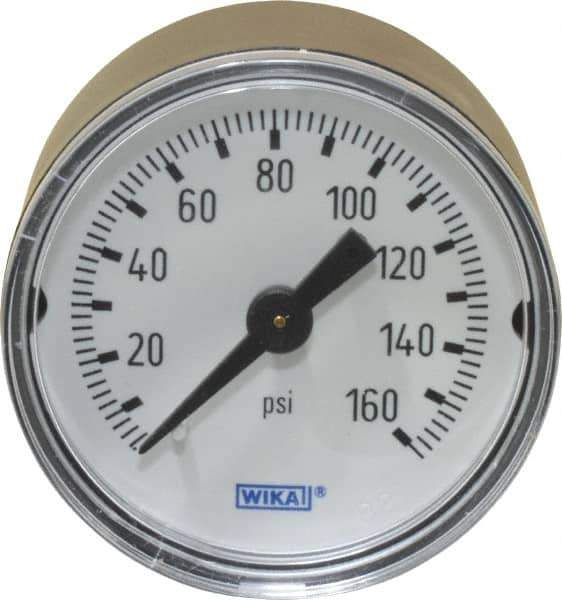 Wika - 1-1/2" Dial, 1/8 Thread, 0-160 Scale Range, Pressure Gauge - Center Back Connection Mount, Accurate to 3-2-3% of Scale - USA Tool & Supply
