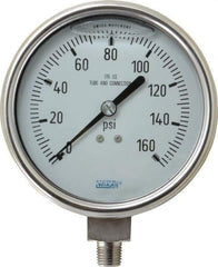 Wika - 4" Dial, 1/4 Thread, 0-160 Scale Range, Pressure Gauge - Lower Connection Mount, Accurate to 1% of Scale - USA Tool & Supply