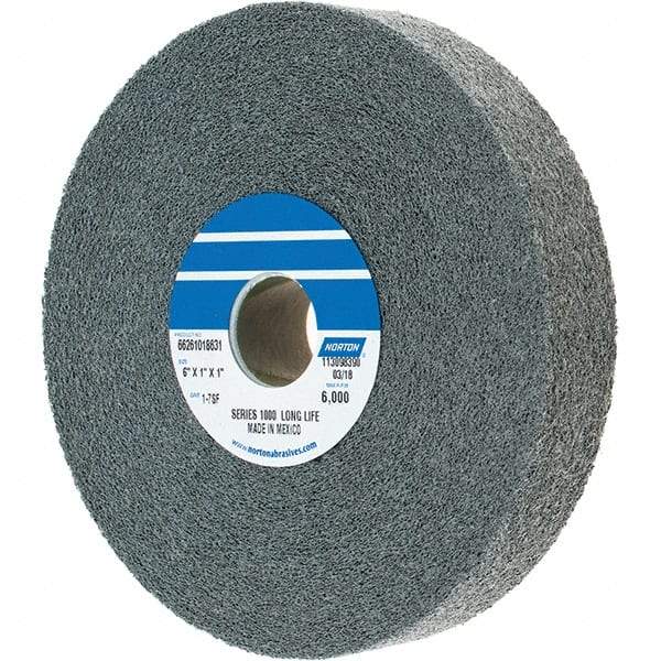 Norton - 6" Diam, 1" Face Width, 1" Center Hole, Fine Grade, Silicon Carbide Deburring Wheel - Convolute, Density 7 Grade - USA Tool & Supply