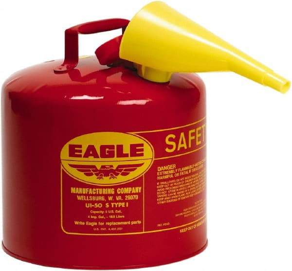 Eagle - 5 Gal Galvanized Steel Type I Safety Can - 13-1/2" High x 12-1/2" Diam, Red - USA Tool & Supply