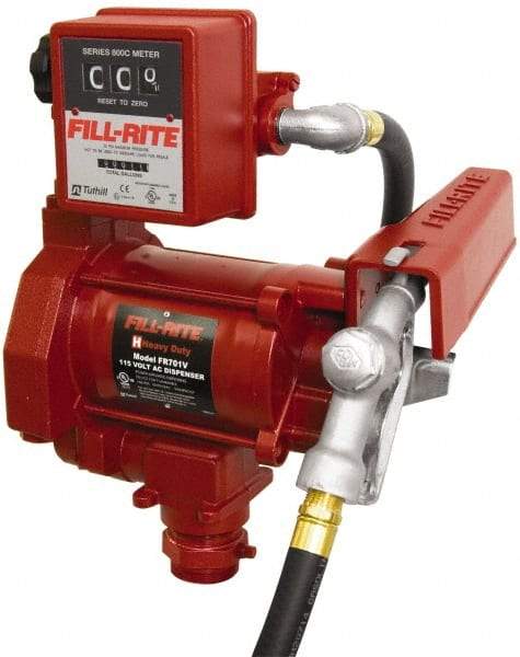 Tuthill - 20 GPM, 3/4" Hose Diam, AC Tank Pump with Manual Nozzle & 807C Meter - 1-1/4" Inlet, 3/4" Outlet, 115 Volts, 12' Hose Length, 1/3 hp - USA Tool & Supply