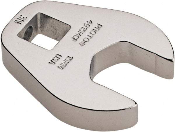 Proto - 15mm 3/8" Drive Chrome Crowfoot Wrench - 1-11/32" Head Diam x 1/4" Head Thickness, 1-5/8" OAL - USA Tool & Supply