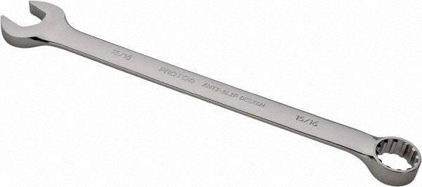 Proto - 15/16" 12 Point Combination Wrench - 15° Offset Angle, 12-7/8" OAL, Steel, Chrome Finish - USA Tool & Supply