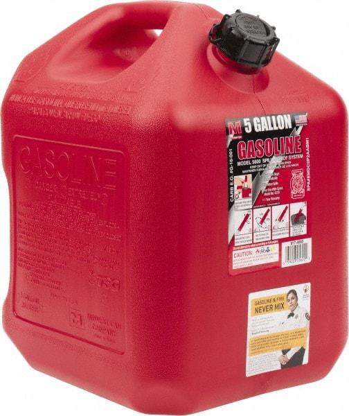 Made in USA - 5 Gal High Density Polyethylene Spill-Proof CARB Gas Can - 16" High x 10-3/4" Diam, Red - USA Tool & Supply