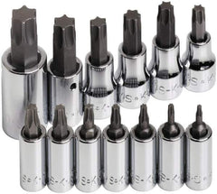 SK - 13 Piece 1/4, 3/8 & 1/2" Drive Torx Bit Socket Set - T8 to T60 Torx - USA Tool & Supply