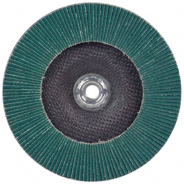 3M - 36 Grit, 4-1/2" Disc Diam, 5/8-11 Center Hole, Type 27 Zirconia Alumina Flap Disc - 13,300 Max RPM, Cloth Backing, Arbor Attaching System, Coated - USA Tool & Supply
