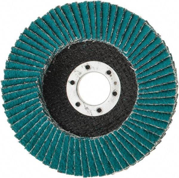 3M - 36 Grit, 4-1/2" Disc Diam, 7/8" Center Hole, Type 27 Zirconia Alumina Flap Disc - 13,300 Max RPM, Cloth Backing, Arbor Attaching System, Coated - USA Tool & Supply