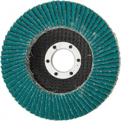 3M - 40 Grit, 4-1/2" Disc Diam, 7/8" Center Hole, Type 27 Zirconia Alumina Flap Disc - 13,300 Max RPM, Cloth Backing, Arbor Attaching System, Coated - USA Tool & Supply