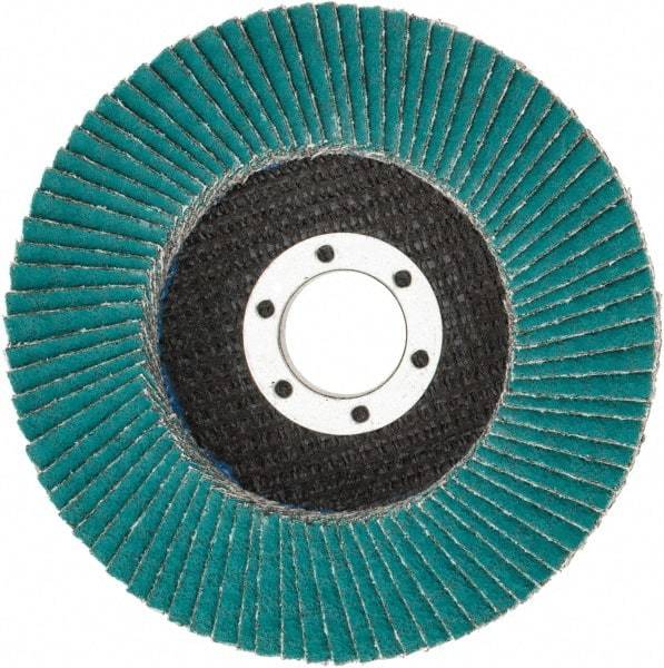 3M - 60 Grit, 4-1/2" Disc Diam, 7/8" Center Hole, Type 27 Zirconia Alumina Flap Disc - 13,300 Max RPM, Cloth Backing, Arbor Attaching System, Coated - USA Tool & Supply