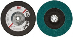 3M - 60 Grit, 7" Disc Diam, 5/8-11 Center Hole, Type 27 Zirconia Alumina Flap Disc - 8,600 Max RPM, Cloth Backing, Arbor Attaching System, Coated - USA Tool & Supply