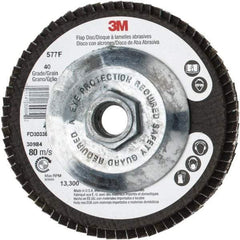 3M - 40 Grit, 4-1/2" Disc Diam, 5/8-11 Center Hole, Type 29 Zirconia Alumina Flap Disc - 13,300 Max RPM, Cloth Backing, Arbor Attaching System, Coated - USA Tool & Supply