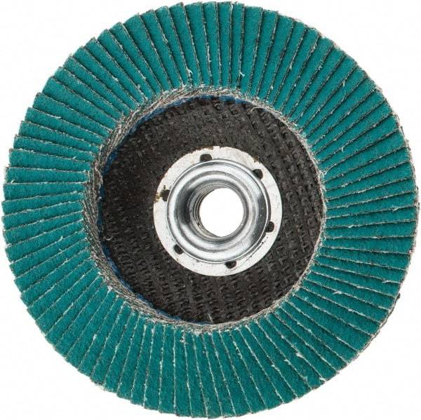 3M - 60 Grit, 4-1/2" Disc Diam, 5/8-11 Center Hole, Type 29 Zirconia Alumina Flap Disc - 13,300 Max RPM, Cloth Backing, Arbor Attaching System, Coated - USA Tool & Supply
