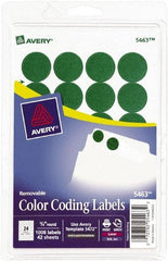 AVERY - 3/4" Wide x 3/4" Long, Green Paper Color Coding Labels - For Laser/Inkjet Printers - USA Tool & Supply