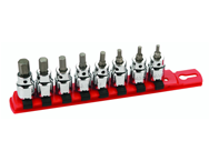 8 Piece - Hex Inch Socket Set - 1/8 - 3/8" On Rail - 3/8" Square Drive with 1/4" Replaceable Hex Bit - USA Tool & Supply