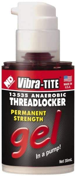 Vibra-Tite - 35 mL Bottle, Red, High Strength Gel Threadlocker - Series 135, 24 hr Full Cure Time, Hand Tool, Heat Removal - USA Tool & Supply