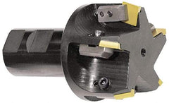 APT - 45° Lead Angle, 2" Max Cut Diam, 2" Min Cut Diam, 5/16" Max Depth of Cut, Indexable Chamfer and Angle End Mill - 3 Inserts, SPC 42ZR, SPG 422, SPG 423, SPG 424, SPU 422, SPU 423 Insert Style, 3" OAL, Straight Shank - USA Tool & Supply