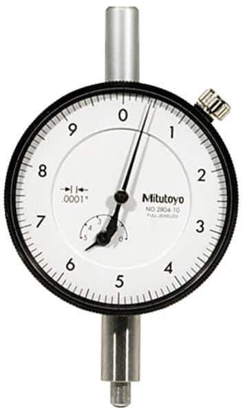 Mitutoyo - 1mm Range, 0-10-0 Dial Reading, 0.001mm Graduation Dial Drop Indicator - 57mm Dial, 0.2mm Range per Revolution, 0.004mm Accuracy, Revolution Counter - USA Tool & Supply