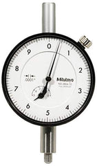 Mitutoyo - 1mm Range, 0-10-0 Dial Reading, 0.001mm Graduation Dial Drop Indicator - 57mm Dial, 0.2mm Range per Revolution, 0.004mm Accuracy, Revolution Counter - USA Tool & Supply