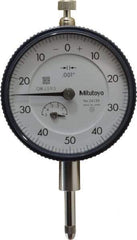 Mitutoyo - 1/2" Range, 0-50-0 Dial Reading, 0.001" Graduation Dial Drop Indicator - 2-1/4" Dial, 0.1" Range per Revolution, 0.001" Accuracy, Revolution Counter - USA Tool & Supply