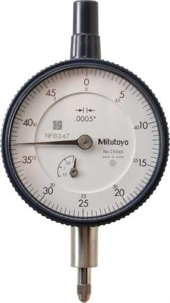 Mitutoyo - 1/8" Range, 0-50 Dial Reading, 0.0005" Graduation Dial Drop Indicator - 2-1/4" Dial, 0.05" Range per Revolution, 0.0005" Accuracy, Revolution Counter - USA Tool & Supply