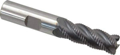 ProMax - 1/2" Diam, Fine Pitch, 1-1/4" LOC, 4 Flute Solid Carbide 0.055-0.065" Corner Radius Roughing End Mill - AlTiN Finish, 3" OAL, 1/2" Shank Diam, Single End, Centercutting, 40° Helix - USA Tool & Supply