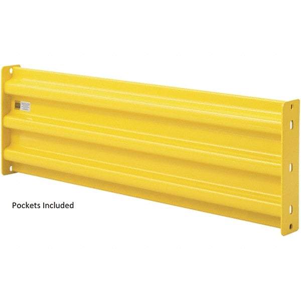 Steel King - 7' Long x 14" High, Yellow Steel Straight Heavy Duty Guard Rail - 3 Rails Accommodated, 2-1/2" Deep, 54 Lb - USA Tool & Supply